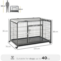 Pawhut 81X125Cm Metal Dog Cage Kennel W/ Locking Door & Wheels Extra Large Pets - thumbnail 3