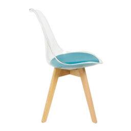 Fusion Living Soho Clear And Teal Plastic Dining Chair With Squared Light Wood Legs - thumbnail 6