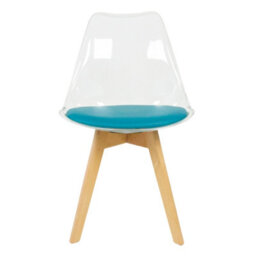 Fusion Living Soho Clear And Teal Plastic Dining Chair With Squared Light Wood Legs - thumbnail 7