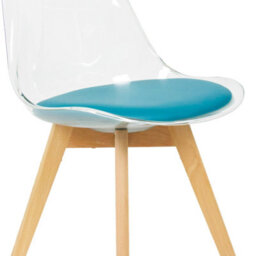 Fusion Living Soho Clear And Teal Plastic Dining Chair With Squared Light Wood Legs - thumbnail 3