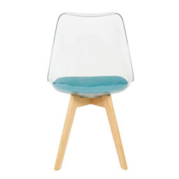 Fusion Living Soho Clear And Teal Plastic Dining Chair With Squared Light Wood Legs - thumbnail 4