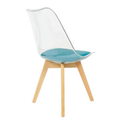 Fusion Living Soho Clear And Teal Plastic Dining Chair With Squared Light Wood Legs - thumbnail 5