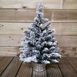 Samuel Alexander 2Ft (60Cm) Battery Operated Snow Flocked Mini Christmas Tree In Silver Pot With Warm White Leds - thumbnail 6