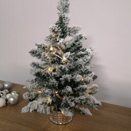 Samuel Alexander 2Ft (60Cm) Battery Operated Snow Flocked Mini Christmas Tree In Silver Pot With Warm White Leds - thumbnail 1