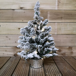 Samuel Alexander 2Ft (60Cm) Battery Operated Snow Flocked Mini Christmas Tree In Silver Pot With Warm White Leds - thumbnail 3