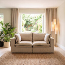 Furniturebox Uk Echo Cream & Green Trim Linen-Look Fabric 2 Seater Modular Sofa - thumbnail 1