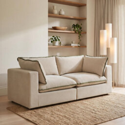 Furniturebox Uk Echo Cream & Green Trim Linen-Look Fabric 2 Seater Modular Sofa - thumbnail 2