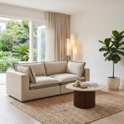 Furniturebox Uk Echo Cream & Green Trim Linen-Look Fabric 2 Seater Modular Sofa - thumbnail 5