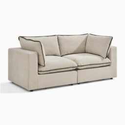 Furniturebox Uk Echo Cream & Green Trim Linen-Look Fabric 2 Seater Modular Sofa - thumbnail 6