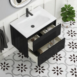 Royal Bathrooms Elmore 700mm Traditional Wall Hung 2 Drawer Bathroom Vanity Unit With Matt Stone Basin Sink - Matt Nocturne Black - thumbnail 5