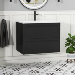 Royal Bathrooms Elmore 700mm Traditional Wall Hung 2 Drawer Bathroom Vanity Unit With Matt Stone Basin Sink - Matt Nocturne Black - thumbnail 1