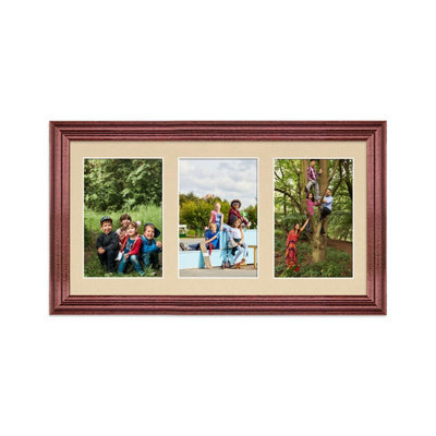 AK Frames 40X20Cm Rose Wood Classic Multi Photo Frame With Ivory Mount - Holds 3 Apertures (3X) 6X4 Photos - image 1