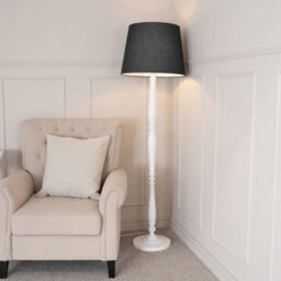 Valuelights Victoria Traditional White Wood Candlestick Floor Lamp With Black Tapered Shade