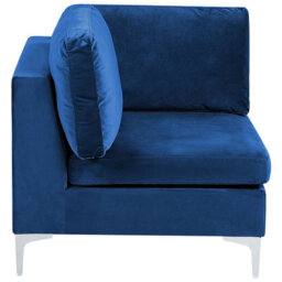 Beliani Modular Corner Sofa 4 Seater Evja Velvet Navy Blue Right Hand - thumbnail 7