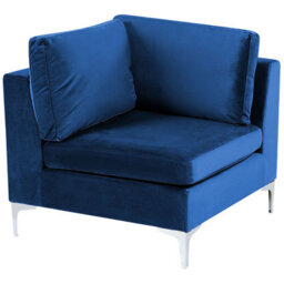 Beliani Modular Corner Sofa 4 Seater Evja Velvet Navy Blue Right Hand - thumbnail 6