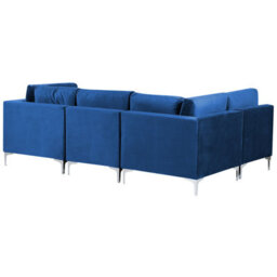 Beliani Modular Corner Sofa 4 Seater Evja Velvet Navy Blue Right Hand - thumbnail 5