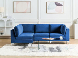 Beliani Modular Corner Sofa 4 Seater Evja Velvet Navy Blue Right Hand - thumbnail 2