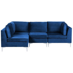 Beliani Modular Corner Sofa 4 Seater Evja Velvet Navy Blue Right Hand