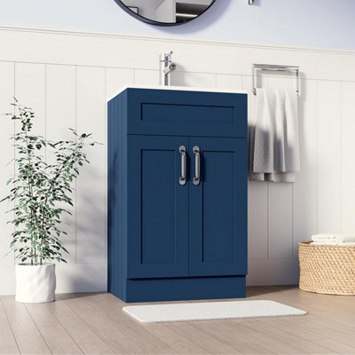Belofay 500mm Bathroom Vanity Units With Basin With White Ceramic Bathroom Sink Soft Close Hinges & 1 Tap Hole (Crawley Blue) - image 1