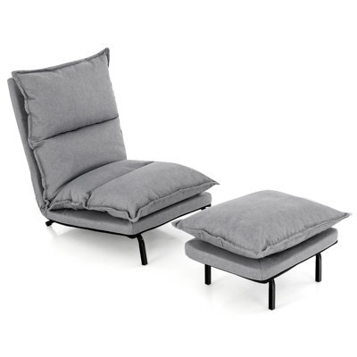 Costway Armless Accent Chair W/ Ottoman Faux Linen Fabric Leisure Chair Adjustable Back - image 1