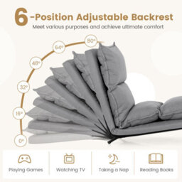 Costway Armless Accent Chair W/ Ottoman Faux Linen Fabric Leisure Chair Adjustable Back - thumbnail 4