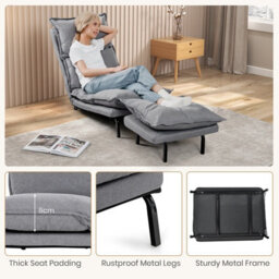 Costway Armless Accent Chair W/ Ottoman Faux Linen Fabric Leisure Chair Adjustable Back - thumbnail 7