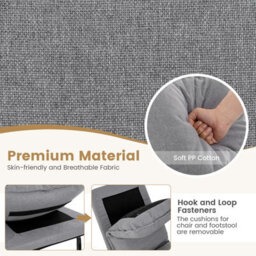 Costway Armless Accent Chair W/ Ottoman Faux Linen Fabric Leisure Chair Adjustable Back - thumbnail 5