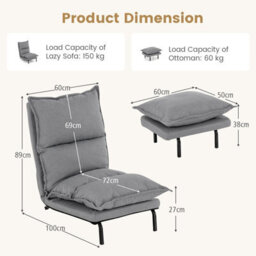 Costway Armless Accent Chair W/ Ottoman Faux Linen Fabric Leisure Chair Adjustable Back - thumbnail 2