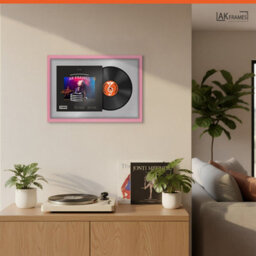 "AK Frames 25X17"" Pink Modern Vinyl Record Frame With Silver Mount For 12 Inch Lp Cover & Disc - Overlapped Design" - thumbnail 5
