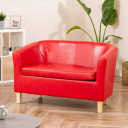 Meriden 112Cm Wide Red Pu Vegan Leather 2 Seat Tub Accent Sofa Supplied With Both Light And Dark Wooden Legs - thumbnail 2