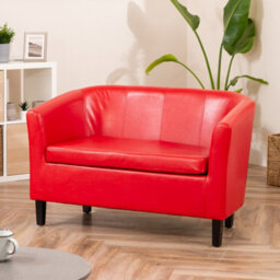 Meriden 112Cm Wide Red Pu Vegan Leather 2 Seat Tub Accent Sofa Supplied With Both Light And Dark Wooden Legs - thumbnail 1