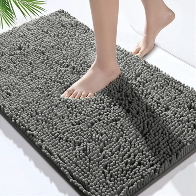 Bedlooms Grey Bath Chenille Rug 50X80Cm, Super Absorbent Shower Mat Non-Slip Bathroom Rug