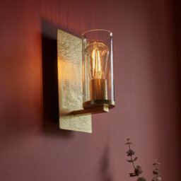 Luminosa Lighting Luminosa Palermo Wall Lamp Hammered Brass Plate, Textured Clear Glass - thumbnail 3