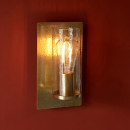 Luminosa Lighting Luminosa Palermo Wall Lamp Hammered Brass Plate, Textured Clear Glass - thumbnail 2