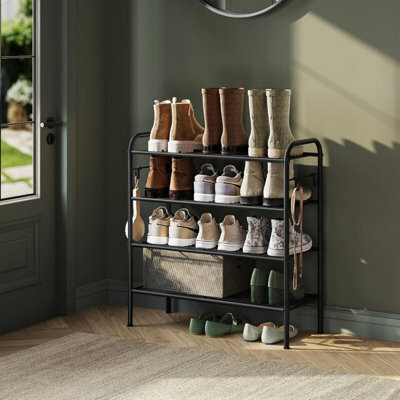 4-Tier Shoe Organizer, Metal Shoe Shelf With Hooks, Adjustable Shoe Rack For Hallway, Closet Or Entryway, Ink Black - image 1