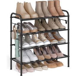 4-Tier Shoe Organizer, Metal Shoe Shelf With Hooks, Adjustable Shoe Rack For Hallway, Closet Or Entryway, Ink Black - thumbnail 6