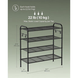 4-Tier Shoe Organizer, Metal Shoe Shelf With Hooks, Adjustable Shoe Rack For Hallway, Closet Or Entryway, Ink Black - thumbnail 2