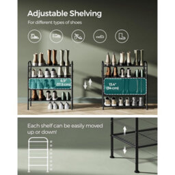 4-Tier Shoe Organizer, Metal Shoe Shelf With Hooks, Adjustable Shoe Rack For Hallway, Closet Or Entryway, Ink Black - thumbnail 3