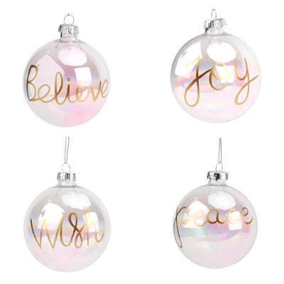 Widdop Set Of 4 Iridescent Hanging Glass Baubles - Pink Feather - image 1