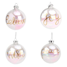 Widdop Set Of 4 Iridescent Hanging Glass Baubles - Pink Feather - thumbnail 1