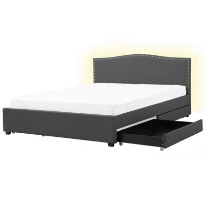 Beliani Bed With Storage Drawers Fabric Montpellier 180 X 200 Cm (Eu Super King) Led Dark Grey - image 1