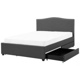 Beliani Bed With Storage Drawers Fabric Montpellier 180 X 200 Cm (Eu Super King) Led Dark Grey - thumbnail 5
