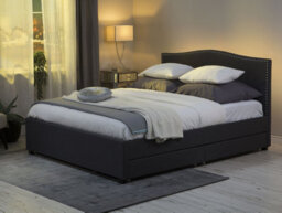 Beliani Bed With Storage Drawers Fabric Montpellier 180 X 200 Cm (Eu Super King) Led Dark Grey - thumbnail 2