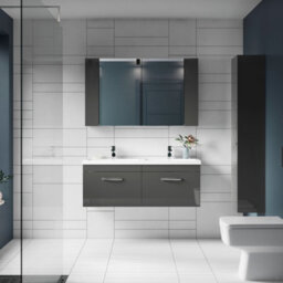 FNX Bathrooms Elysia 600mm 2 Door Gloss Grey Wall Hung Mirror Cabinet Contemporary 713mm