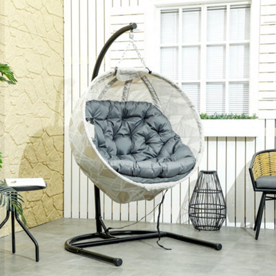 Outsunny Hanging Egg Chair Outdoor Indoor Swing Chair, Folding Basket, Grey - image 1