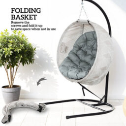 Outsunny Hanging Egg Chair Outdoor Indoor Swing Chair, Folding Basket, Grey - thumbnail 6