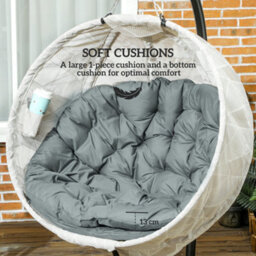 Outsunny Hanging Egg Chair Outdoor Indoor Swing Chair, Folding Basket, Grey - thumbnail 4
