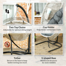Outsunny Hanging Egg Chair Outdoor Indoor Swing Chair, Folding Basket, Grey - thumbnail 7