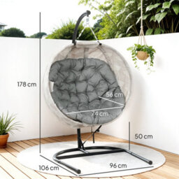 Outsunny Hanging Egg Chair Outdoor Indoor Swing Chair, Folding Basket, Grey - thumbnail 3