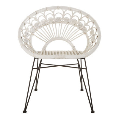 Orsina White Natural Rattan Chair, Easy To Clean Outdoor Chair, Backrest Rattan Armchair - image 1